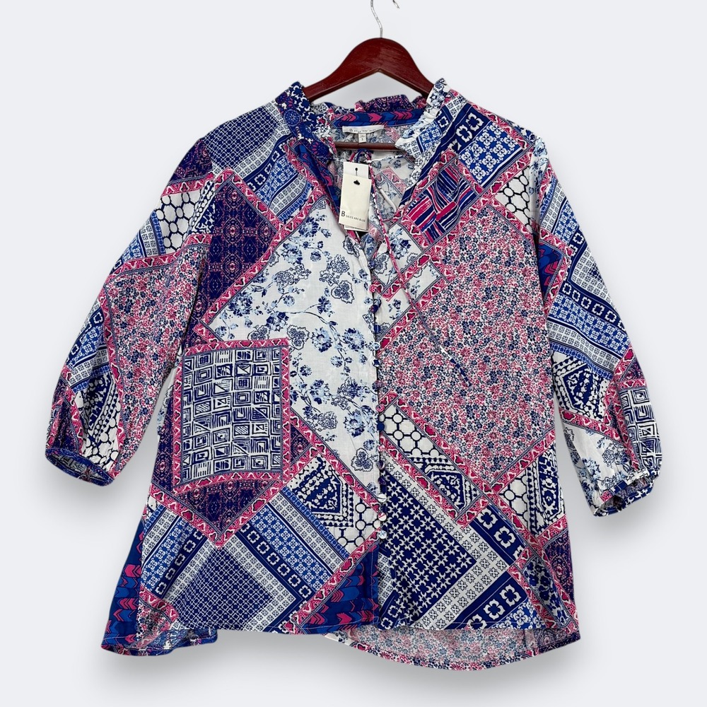 Skies Are Blue Womens Patchwork Peasant Top Boho Size 1X (tagged 1) NEW